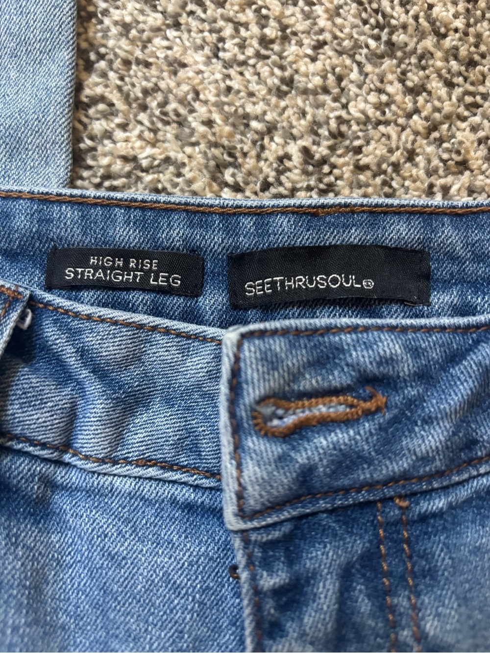 See Thru Soul High-Rise Straight Leg Blue Jeans